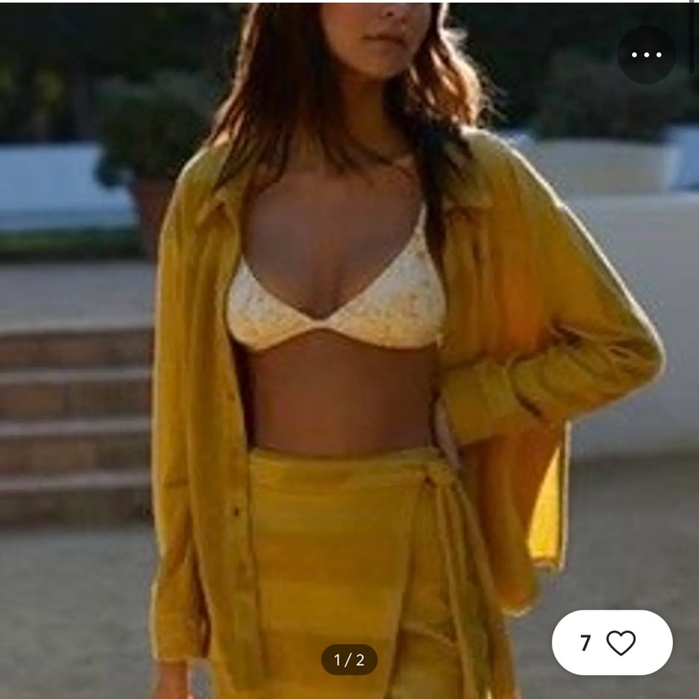 Free People Beach ChartreuseButton-Front Shirt and Wrap Skirt Set XS